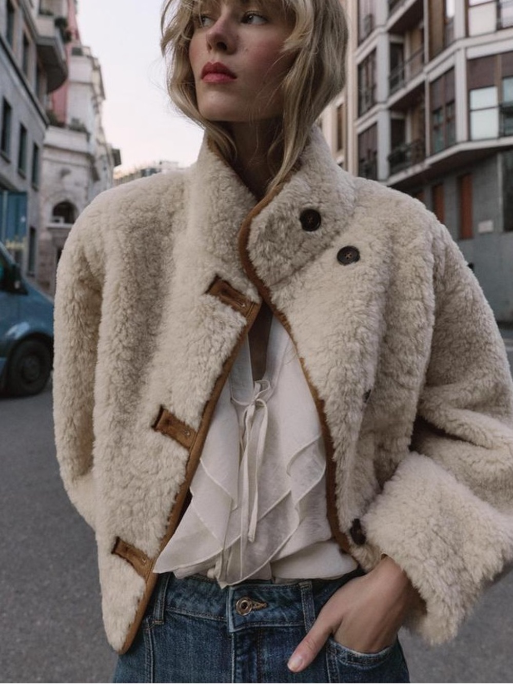 Zara Suede Shearling Reversible Double-Faced Sherpa Jacket - Picture 4 of 13